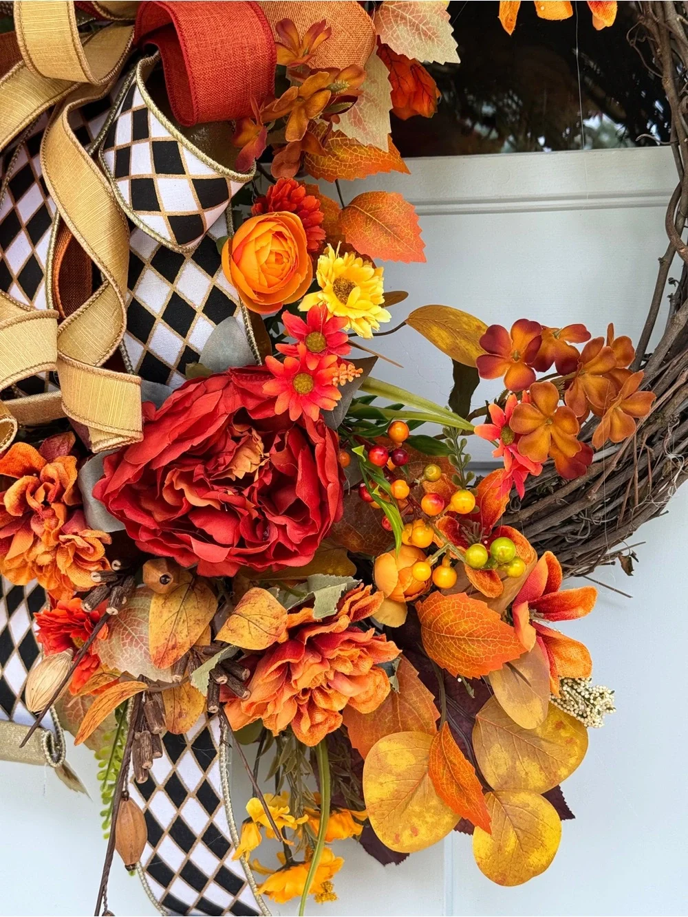 Bold Harlequin Fall Grapevine Wreath